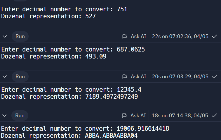 Console interaction with dozenal converter