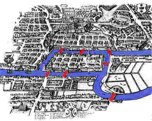 Map of Koningsberg Showing Bridges